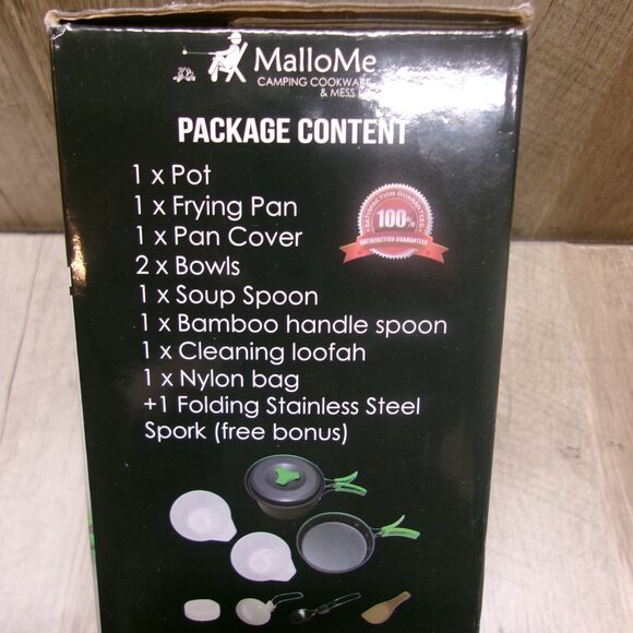 New MalloMe Camping Cookware & Mess Kit - Pot Frying Pan Bowls Utensils Bag - Picture 2 of 6